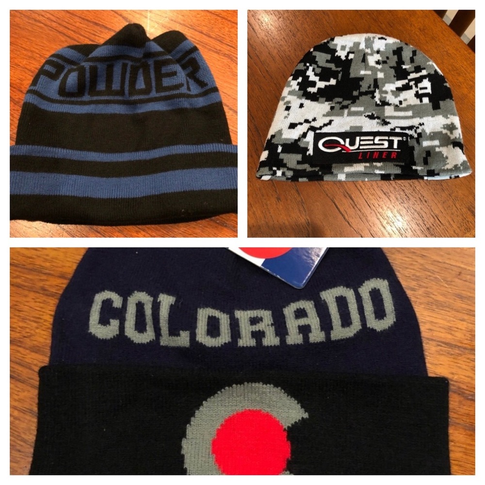 3 Beanies 1 NEW Colorado Beanie 1 Camo and one youth size Powder